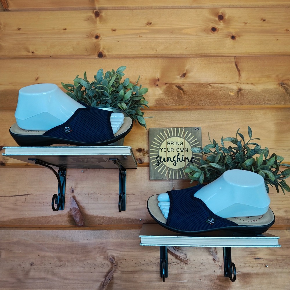 Fly Flot Atella Elastic Mesh Navy Lined Leather Insole Mules Slip On Shoes Sz 38